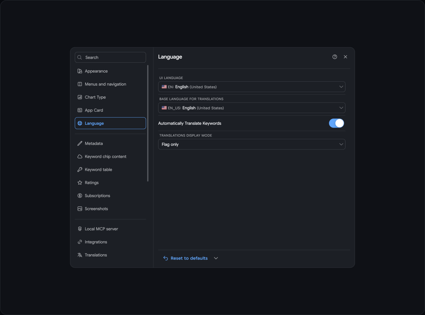 Settings: Language