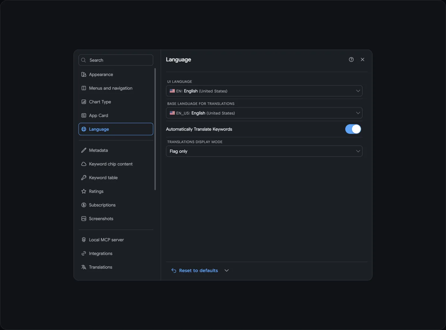 Settings: Language