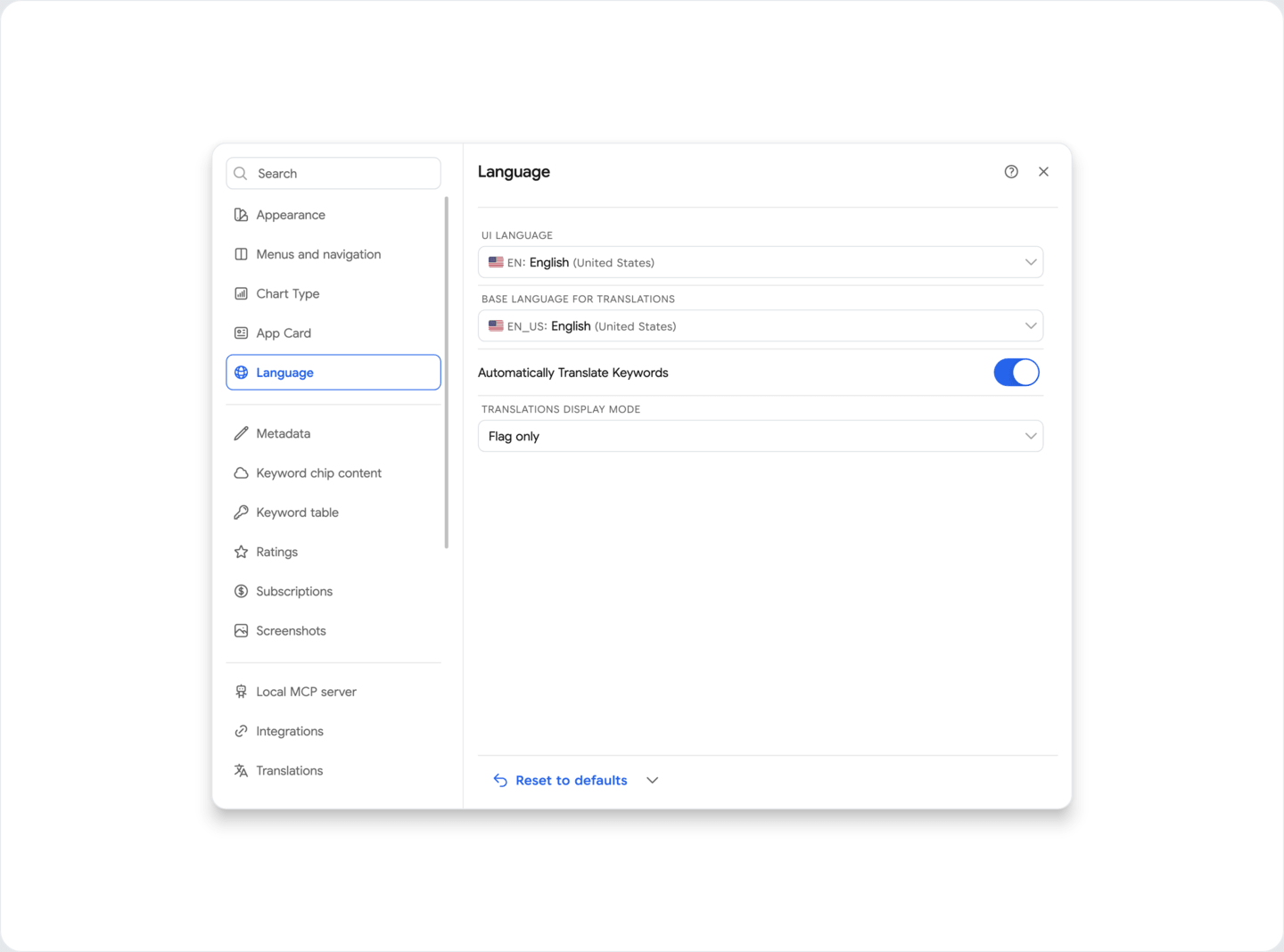 Settings: Language