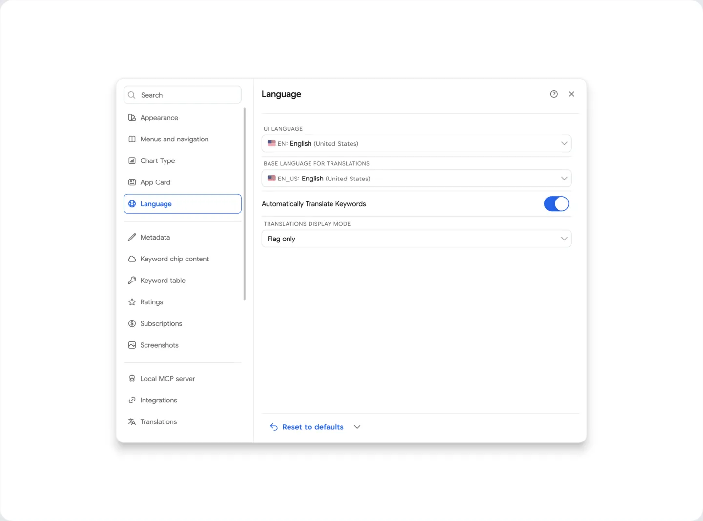 Settings: Language