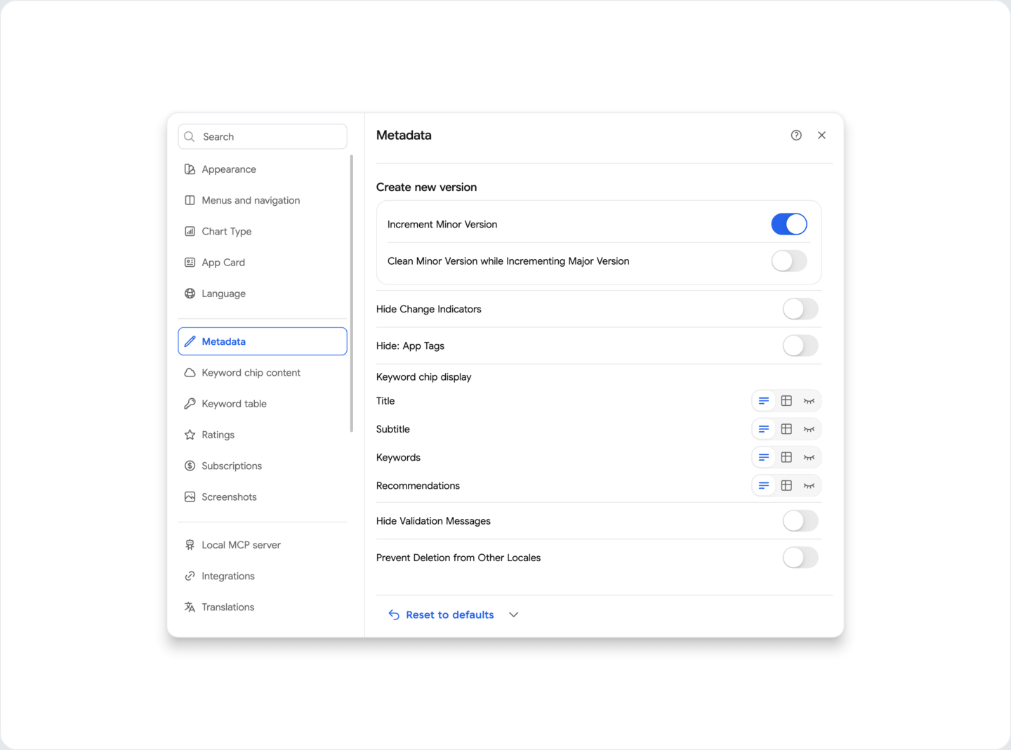 Settings: Metadata