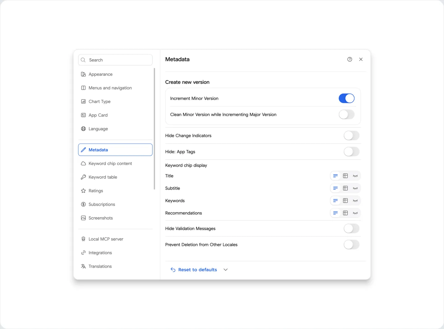Settings: Metadata