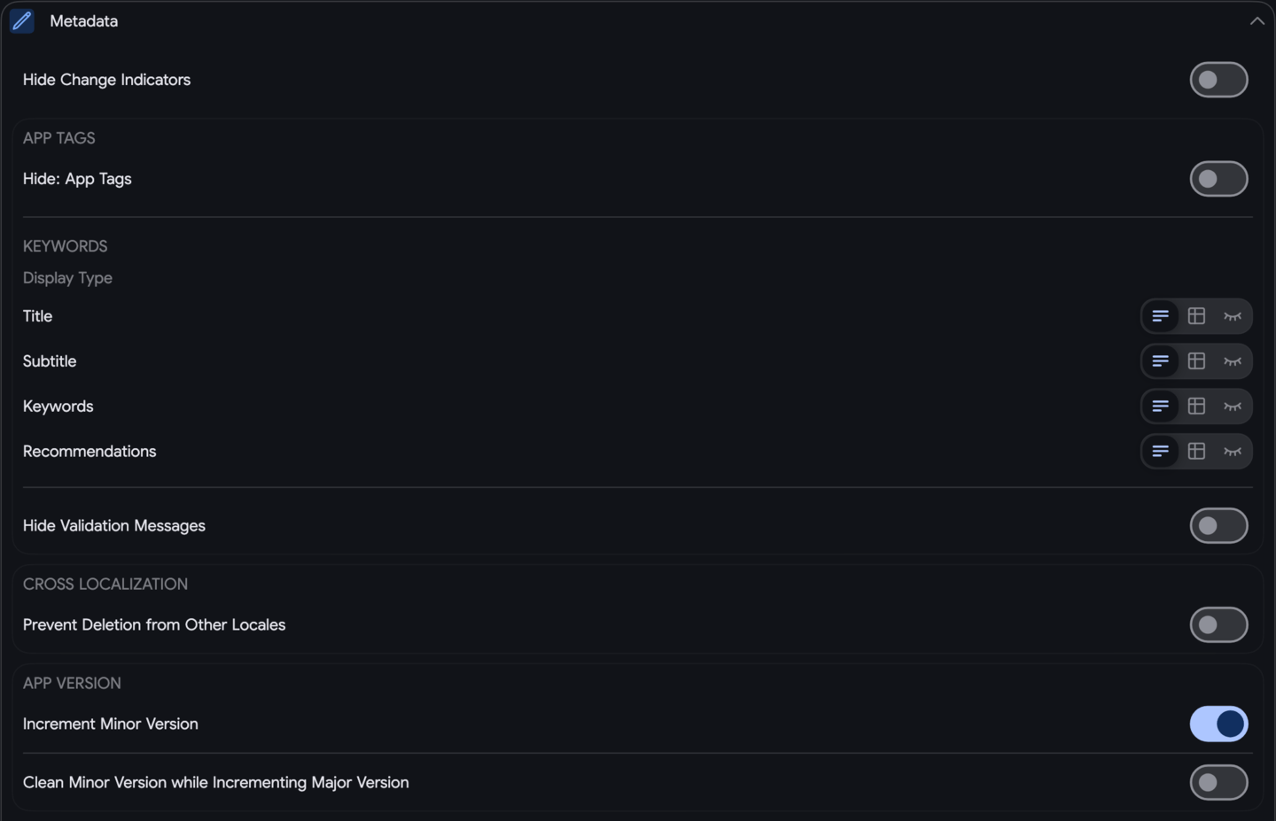 Settings: Metadata