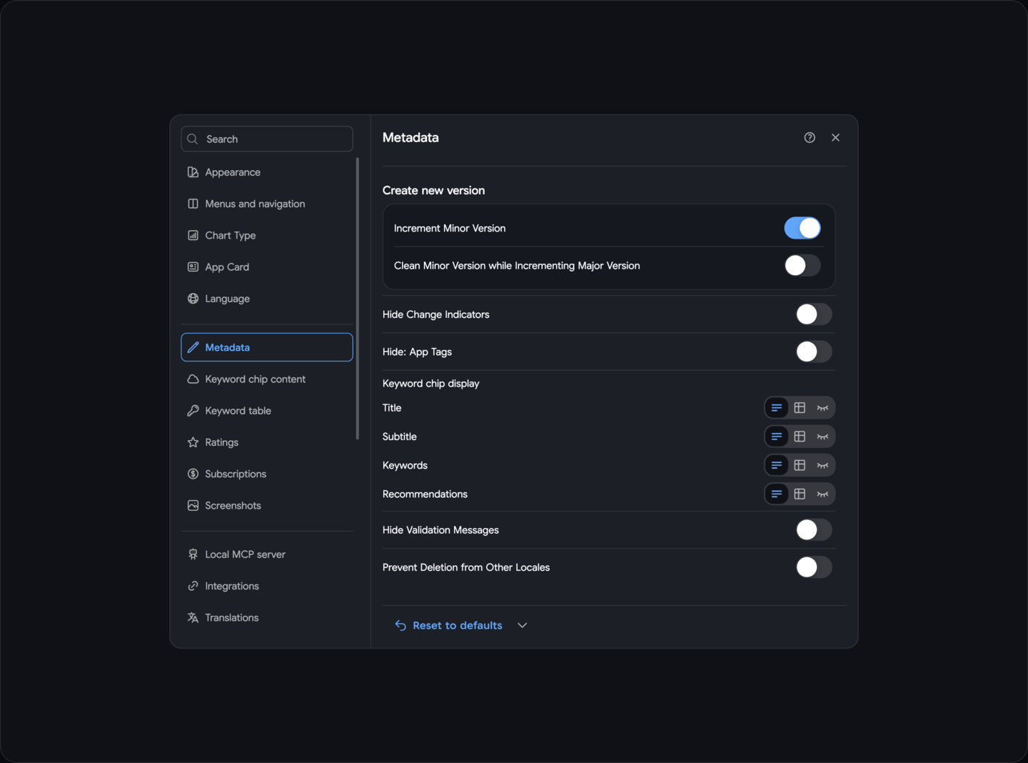 Settings: Metadata