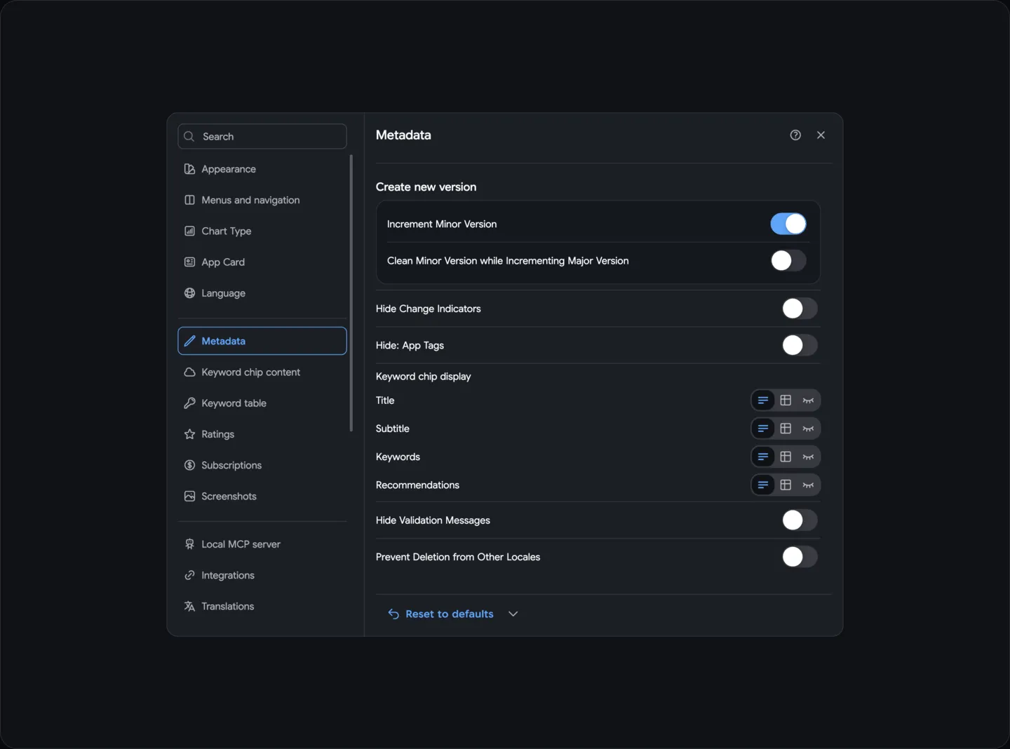 Settings: Metadata