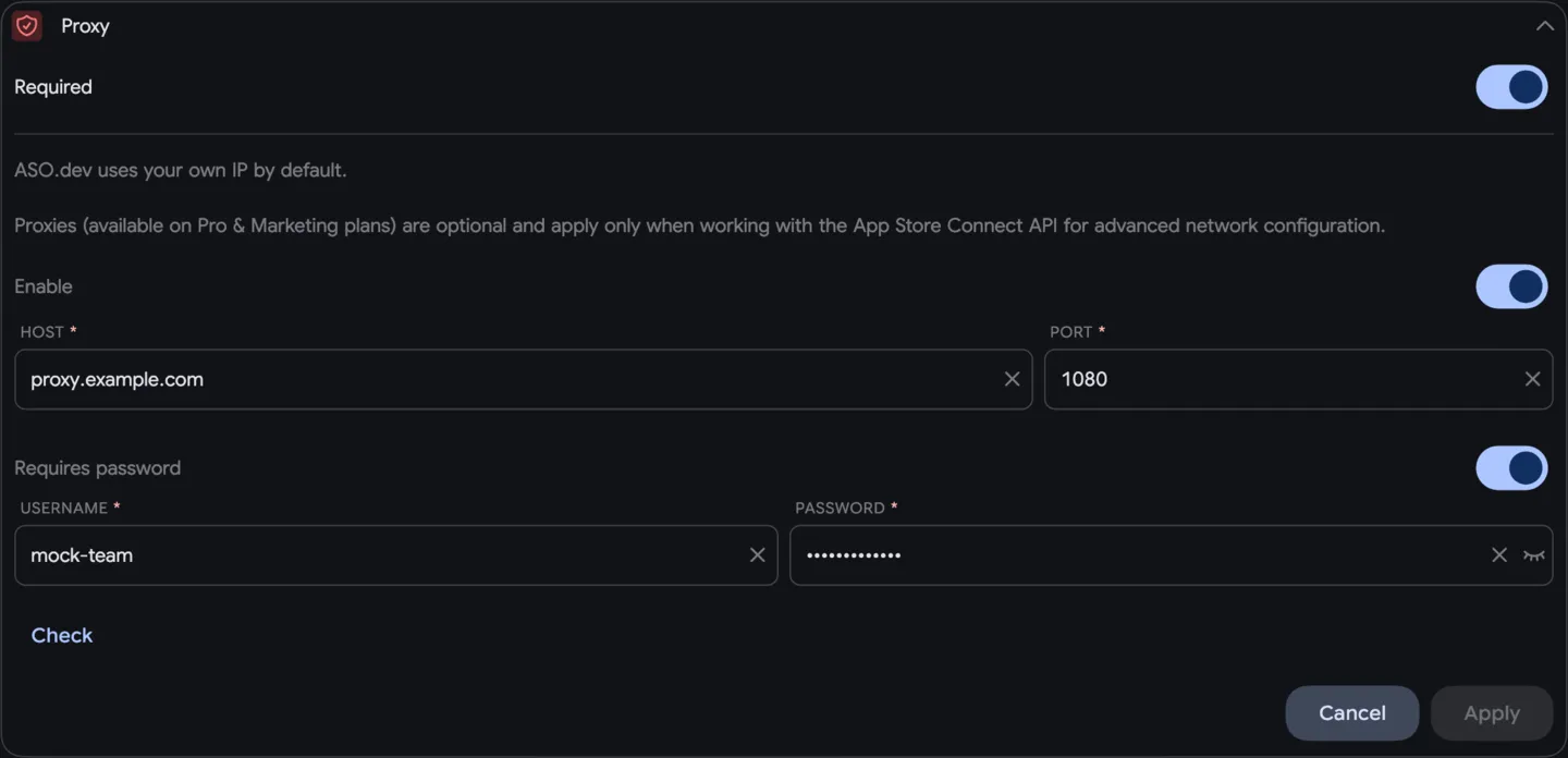 Settings: Proxy