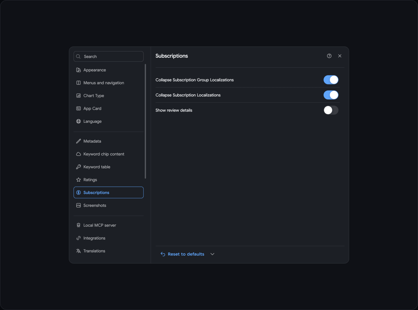 Settings: Subscription