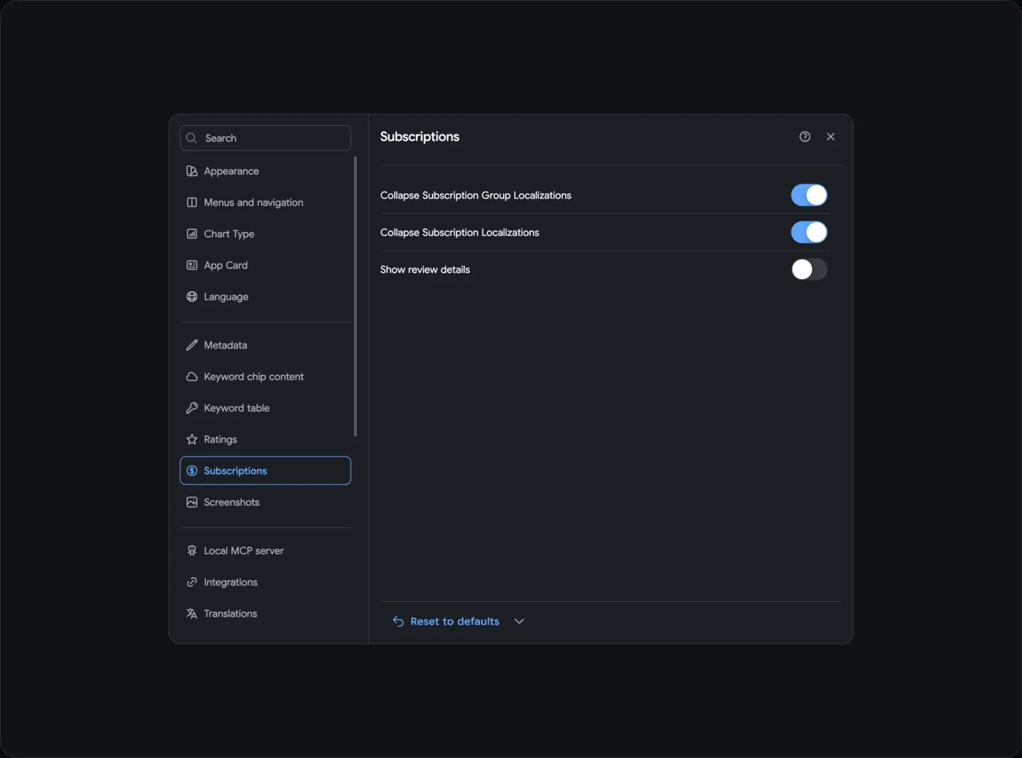 Settings: Subscription