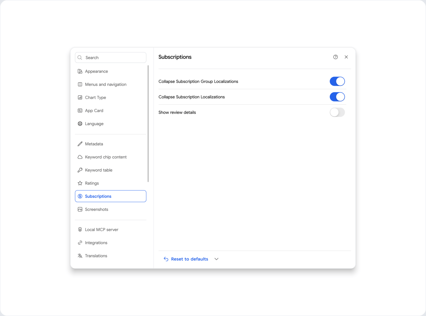 Settings: Subscription