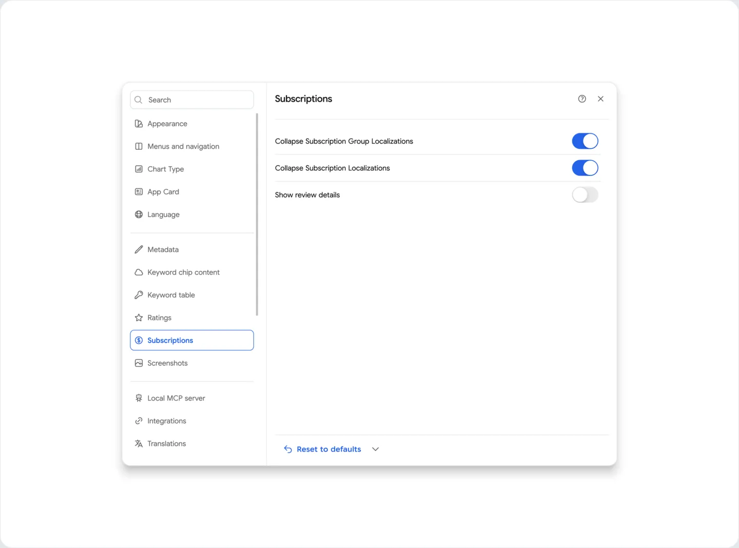 Settings: Subscription