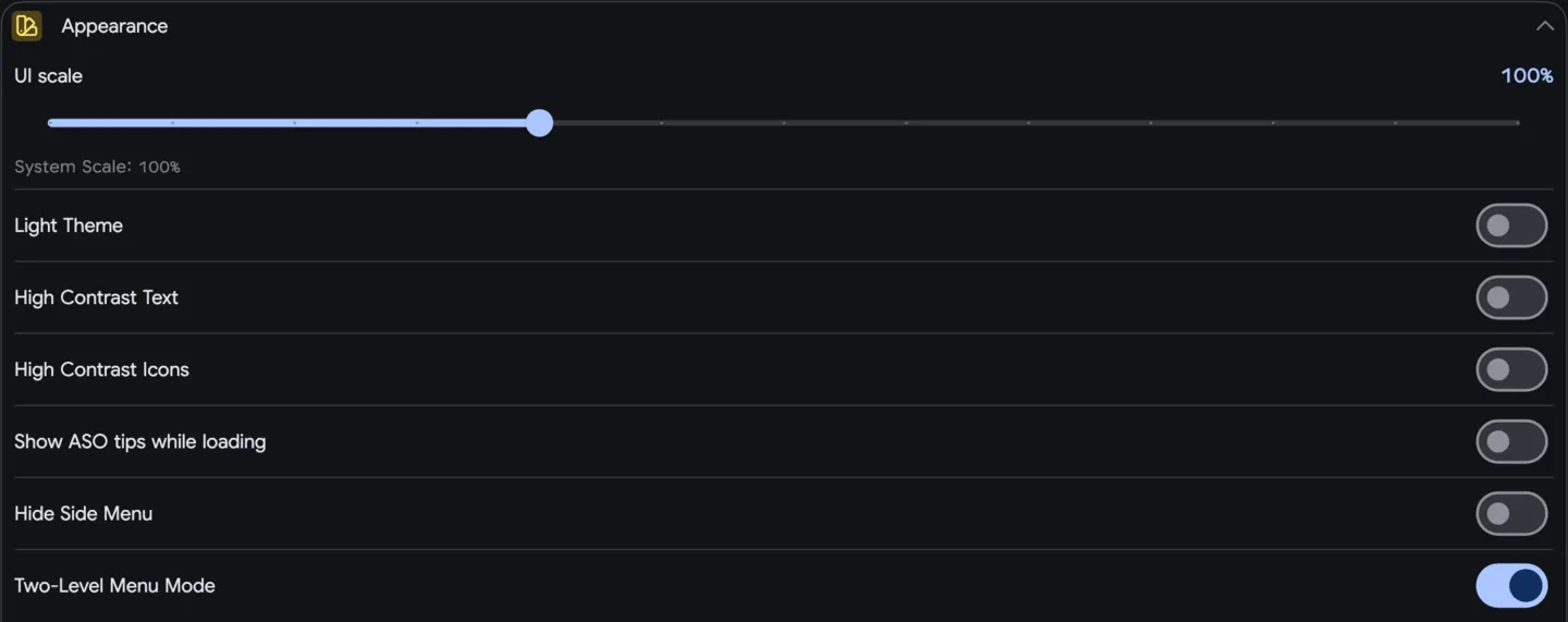 Settings: Appearance