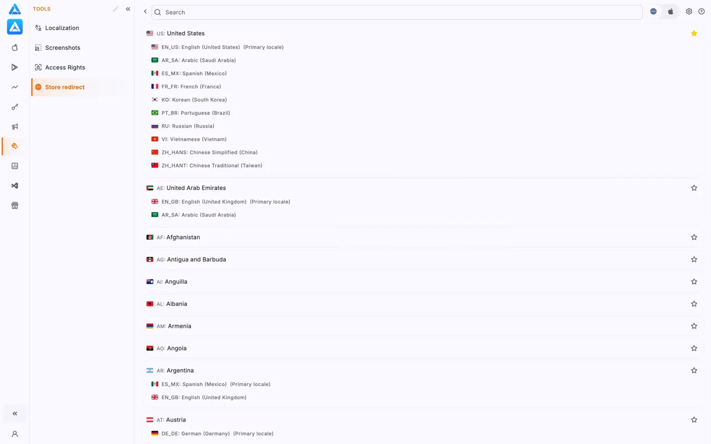 Country Switcher: iTunes, App Store Web, Google Play Web