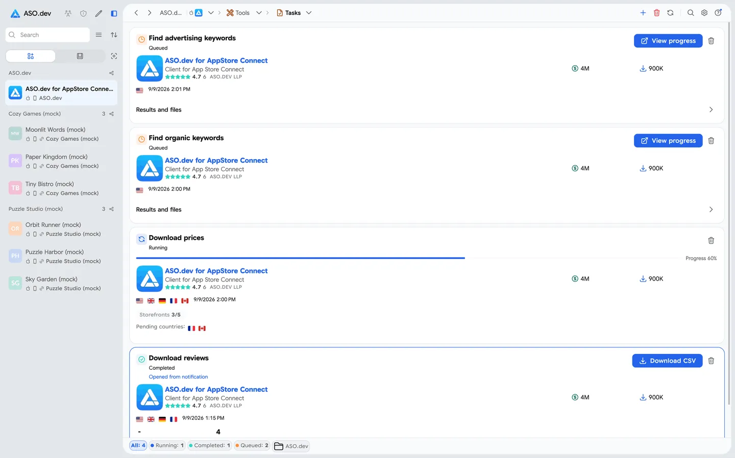 Tasks: One-Time Reports and Exports