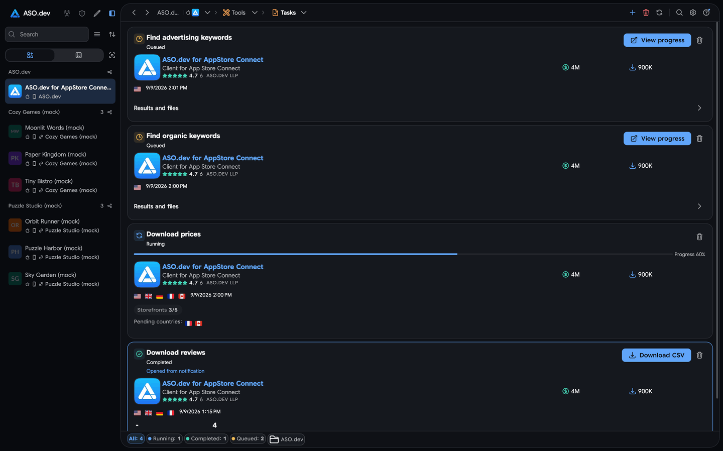Tasks: One-Time Reports and Exports
