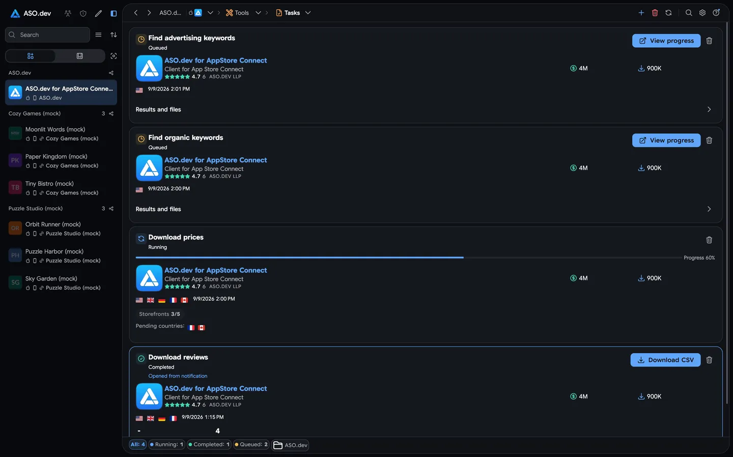 Tasks: One-Time Reports and Exports