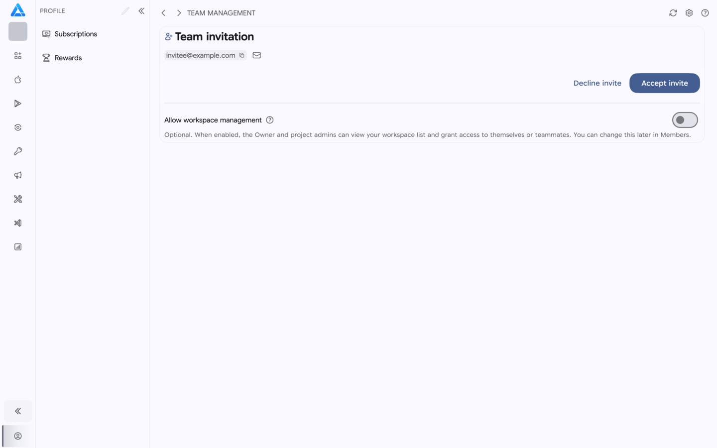 Team invitation with a separate permission to manage owned workspaces