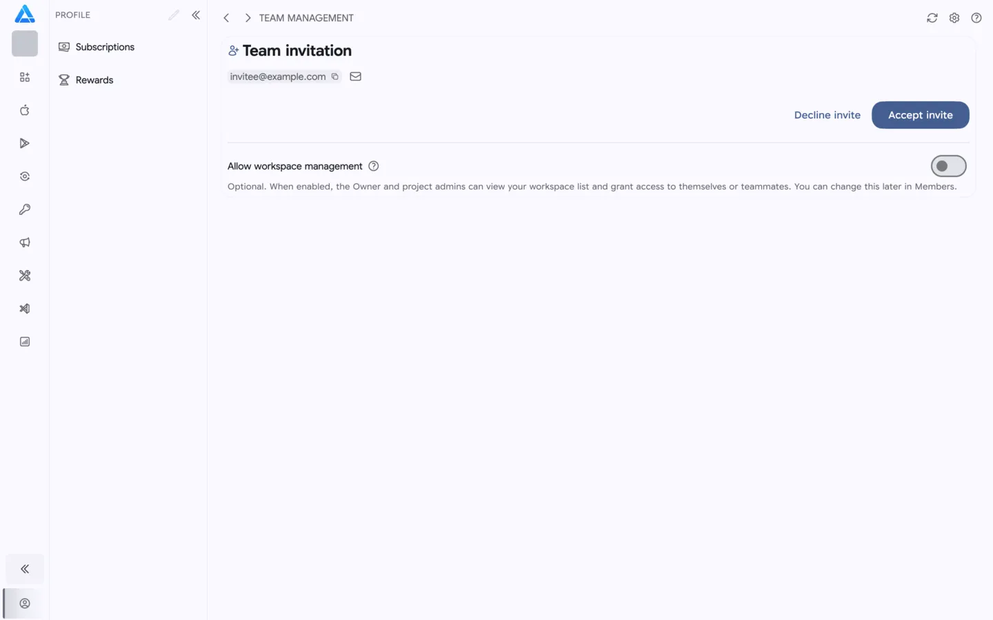 Team invitation with a separate permission to manage owned workspaces