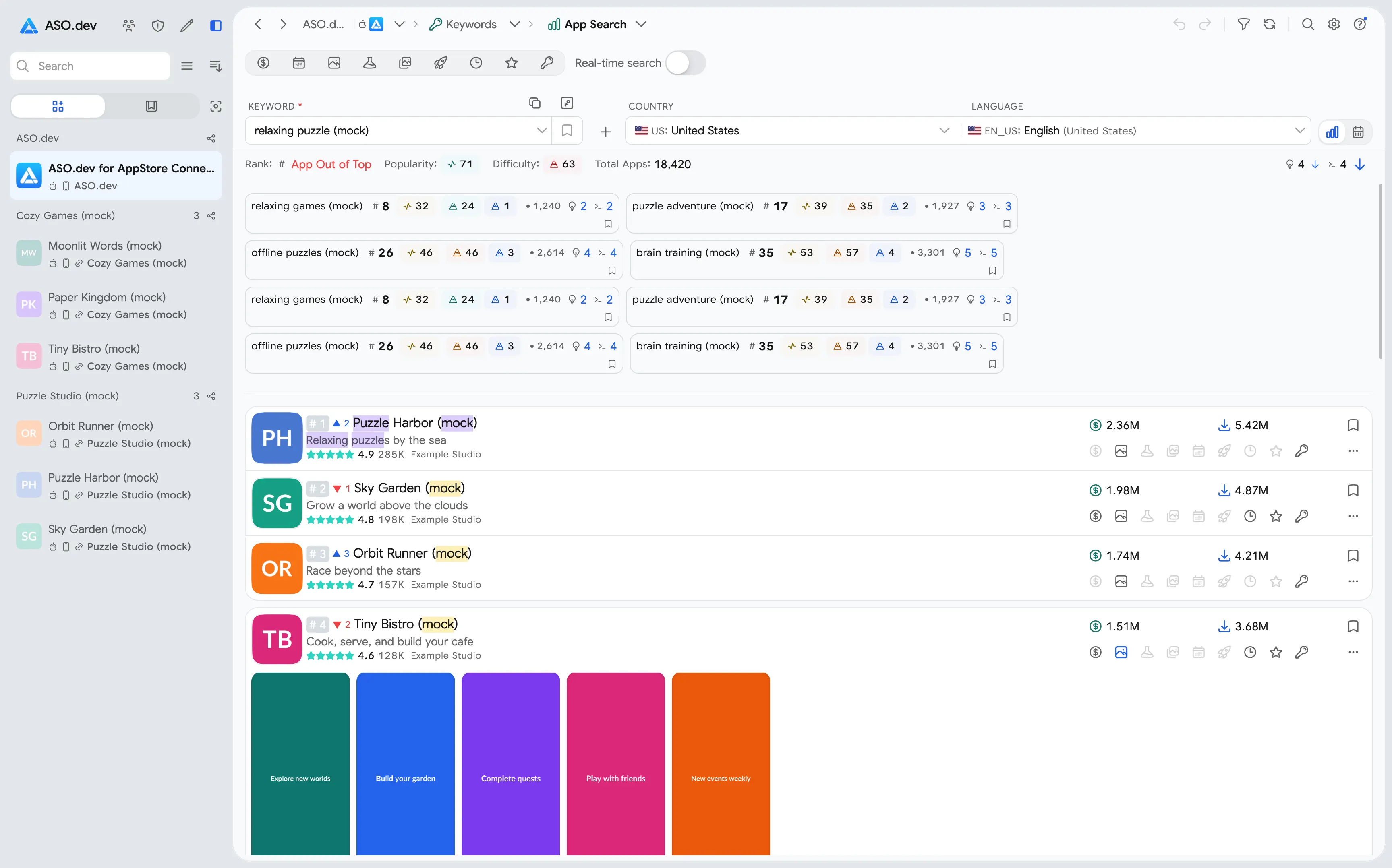 Keywords: Search App by keyword