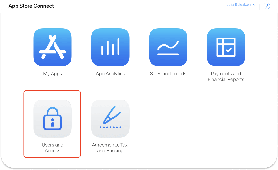 AppStore Connect. Пользователи и доступ