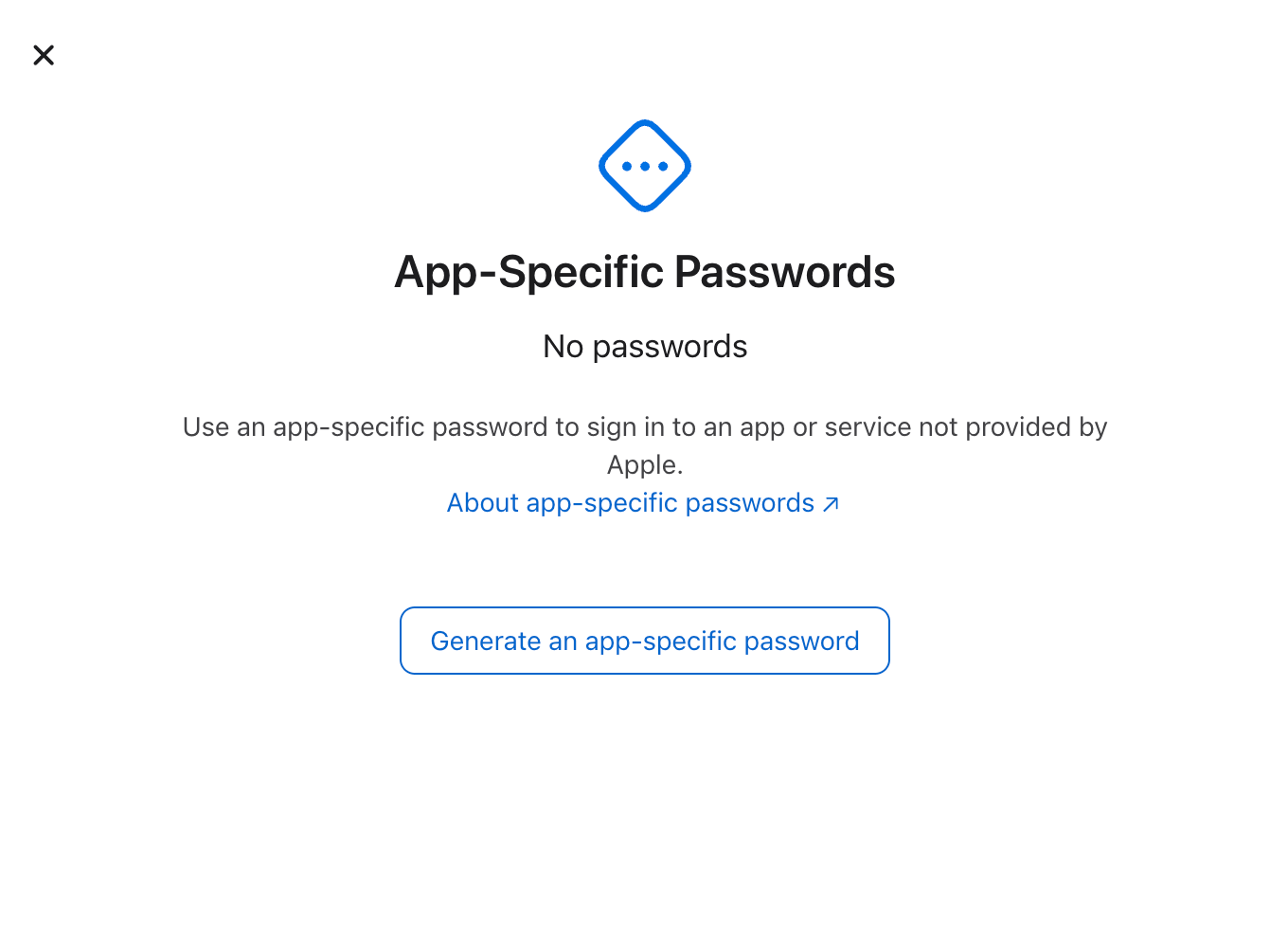 App-specific Password empty screen