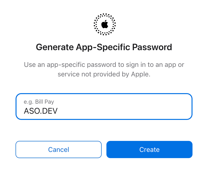Set App-specific Password Name