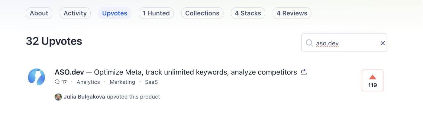 aso.dev search upvote